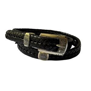 Brighton Women’s M Braided Black Belt Silver Tone Buckle Medallions Boho Classic
